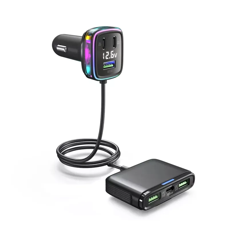 GC05 6 portos USB és USB C Autós Szivargyújtós feszültségmérővel 12/24V 115W Szezonális akció
